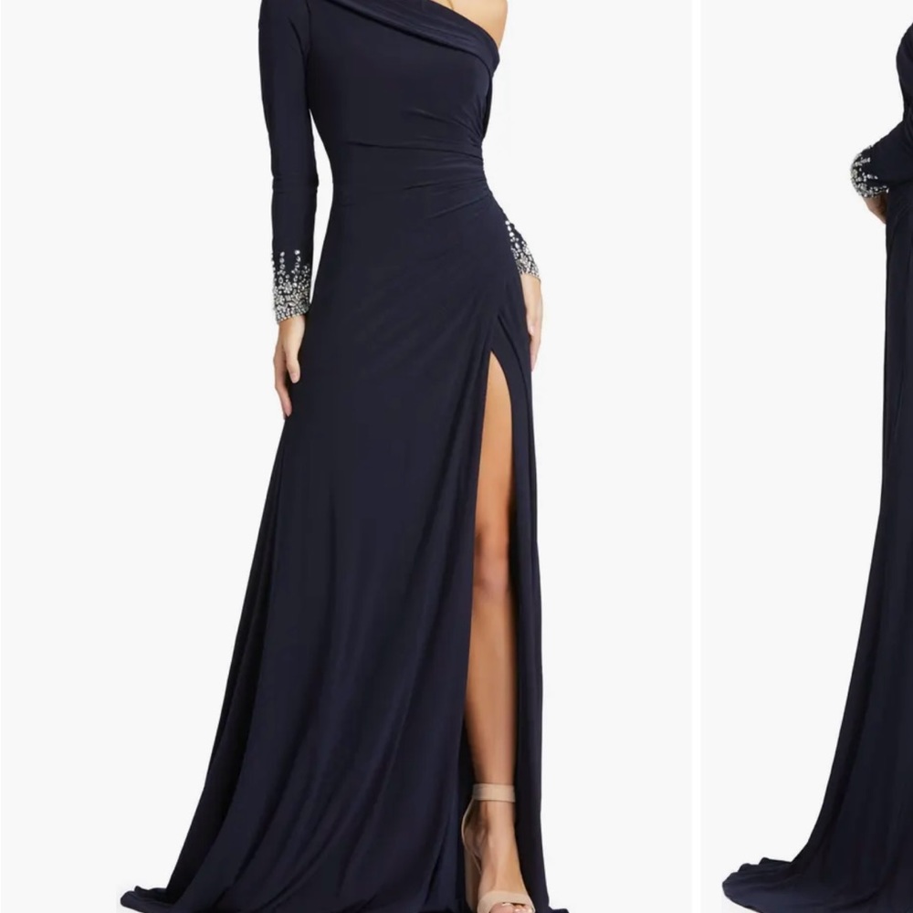 Mac Duggal One Shoulder Long Sleeve Jersey Gown